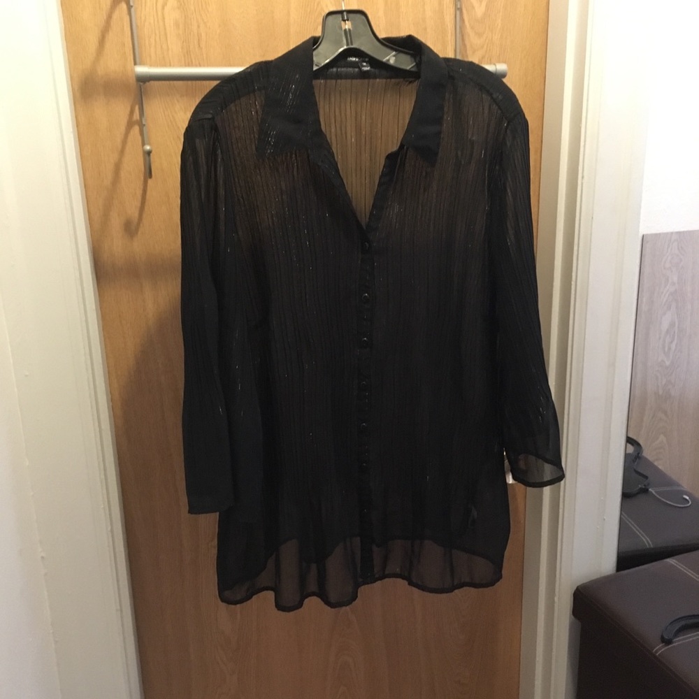 Fashion bug sheer black button front blouse 1x